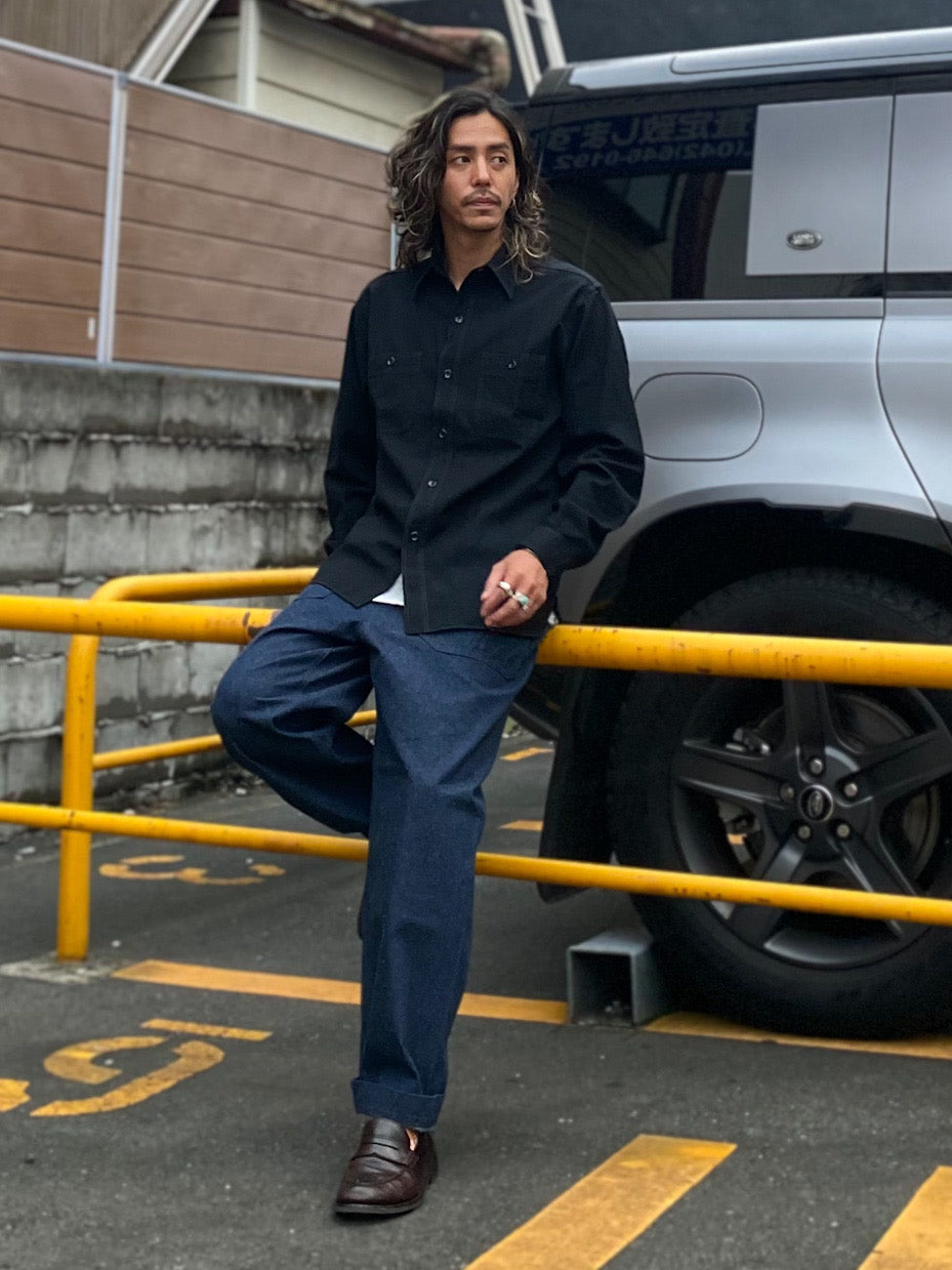 WILLIAM GIBSON COLLECTION BLACK CHAMBRAY WORK SHIRTS
