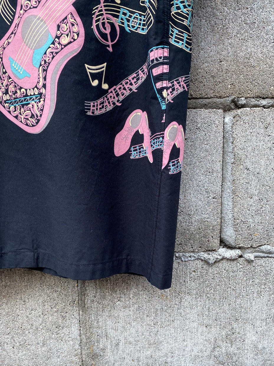 COTTON TYPEWRITER OPEN SHIRT "ROCK'N'ROLL GUITAR"