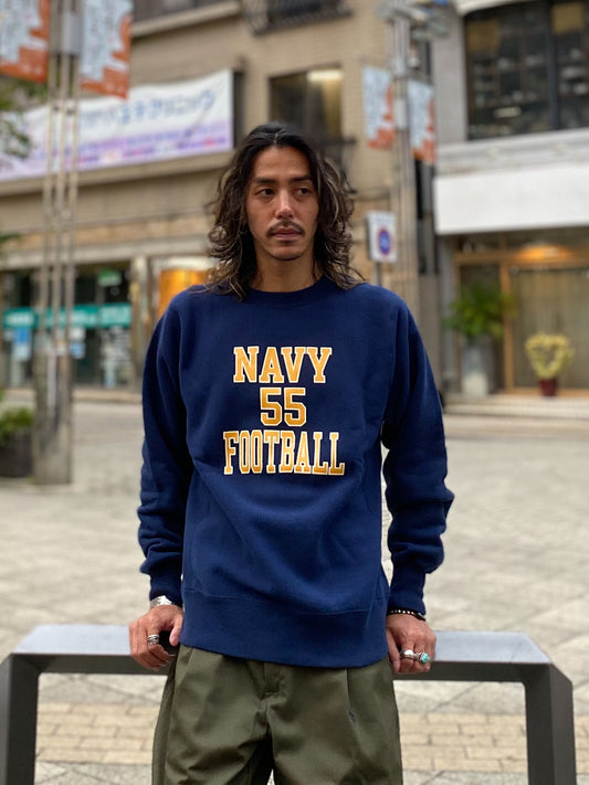 HORIZONTAL KNITTING SWEAT SHIRTS "NAVY FOOTBALL"