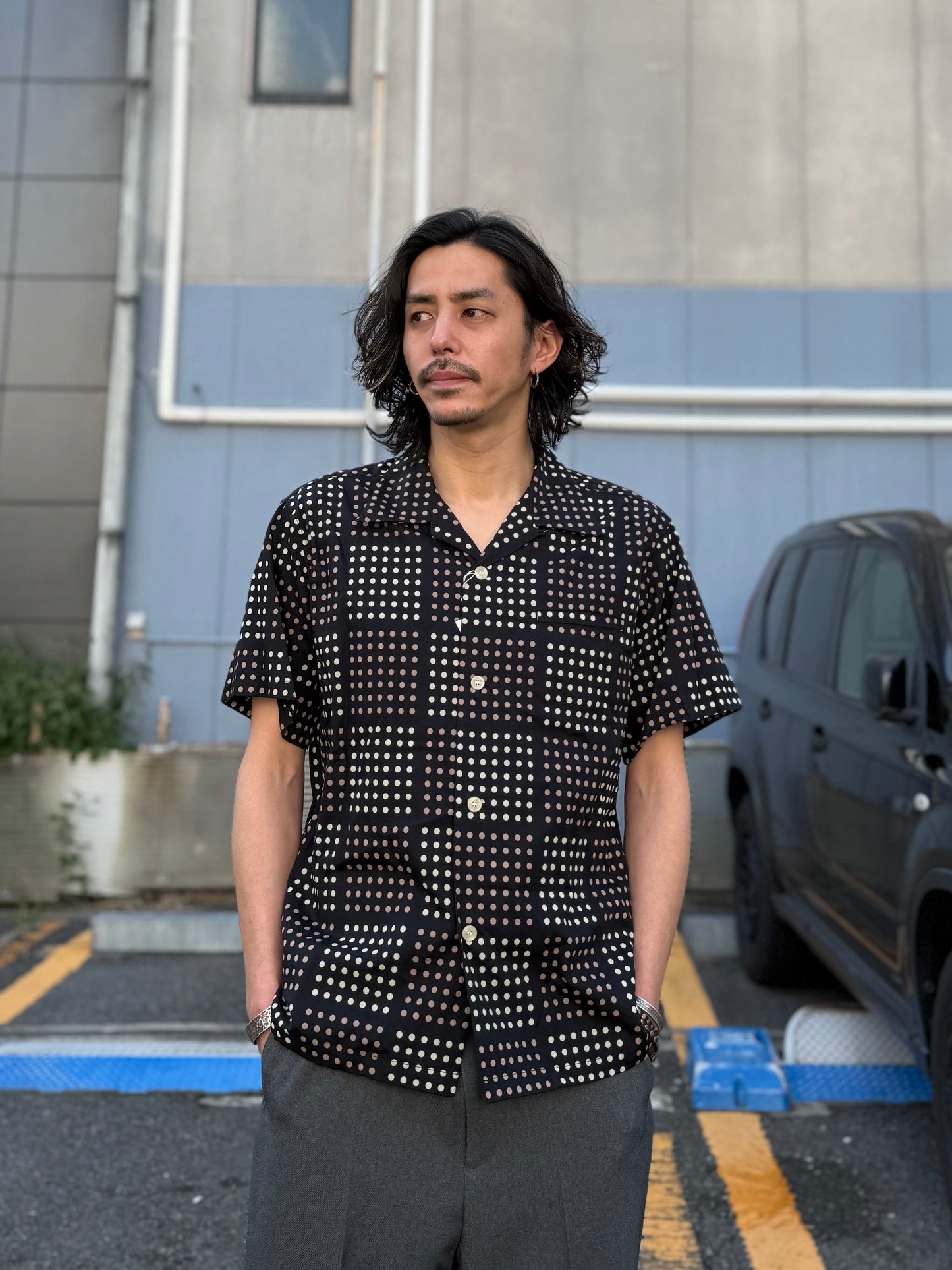 TYPEWRITER COTTON OPEN SHIRT POLKA DOT”