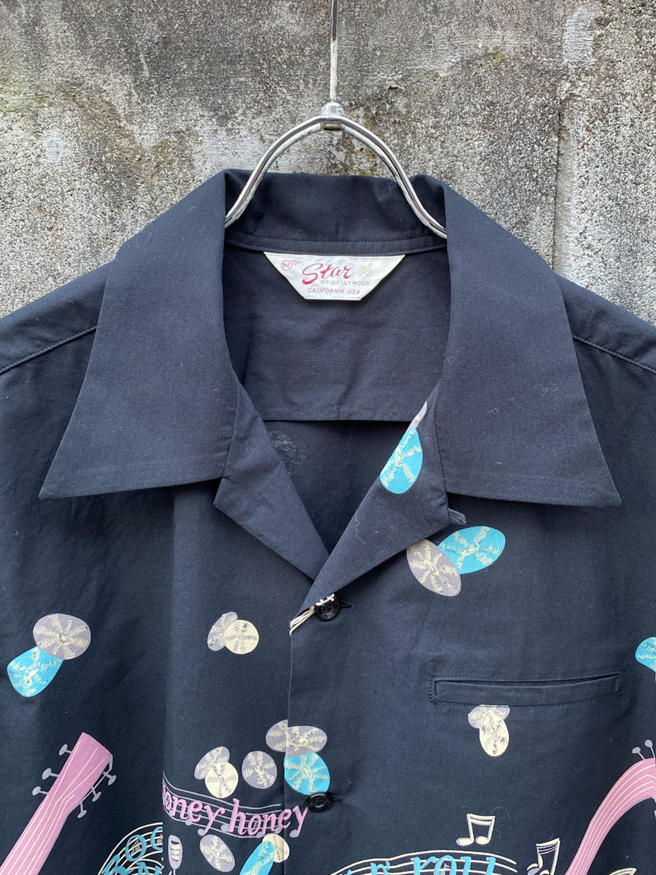COTTON TYPEWRITER OPEN SHIRT "ROCK'N'ROLL GUITAR"