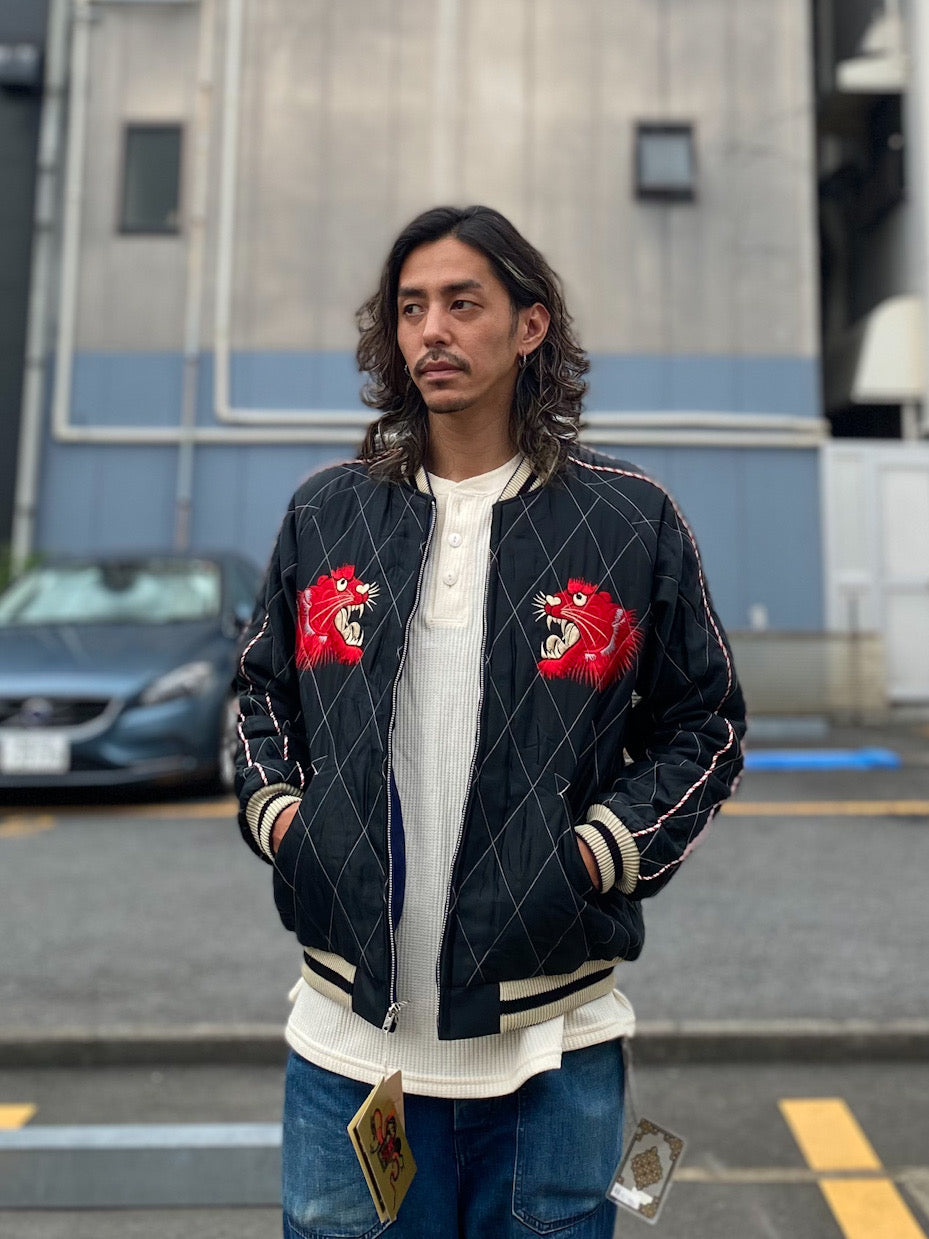 Mid 1950s Style Acetate Quilted Souvenir Jacket “RED TIGER” × “JAPAN MAP”