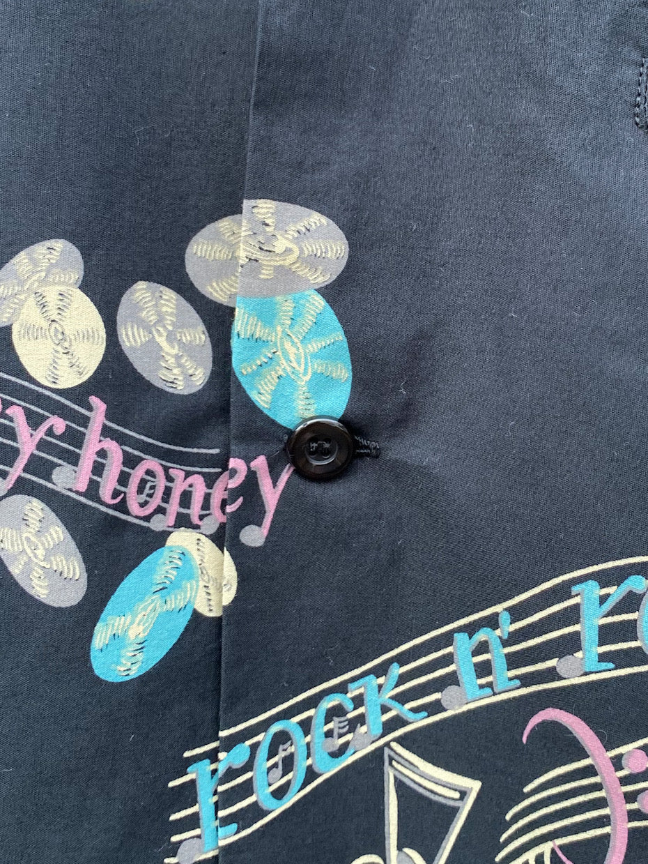 COTTON TYPEWRITER OPEN SHIRT "ROCK'N'ROLL GUITAR"