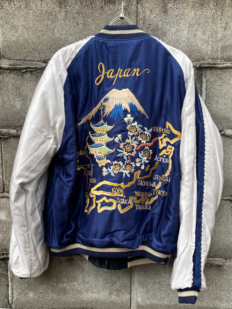 Mid 1950s Style Acetate Quilted Souvenir Jacket “RED TIGER” × “JAPAN MAP”
