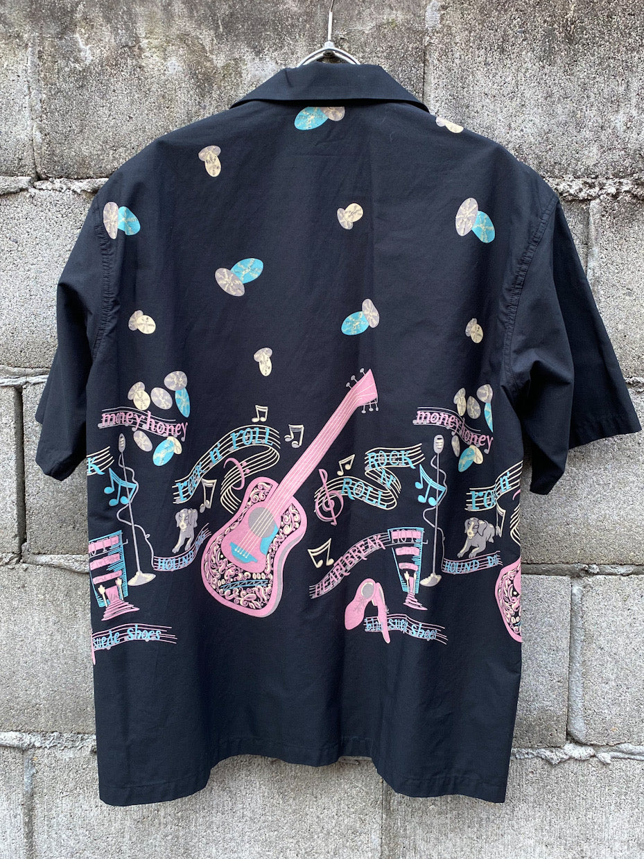 COTTON TYPEWRITER OPEN SHIRT "ROCK'N'ROLL GUITAR"