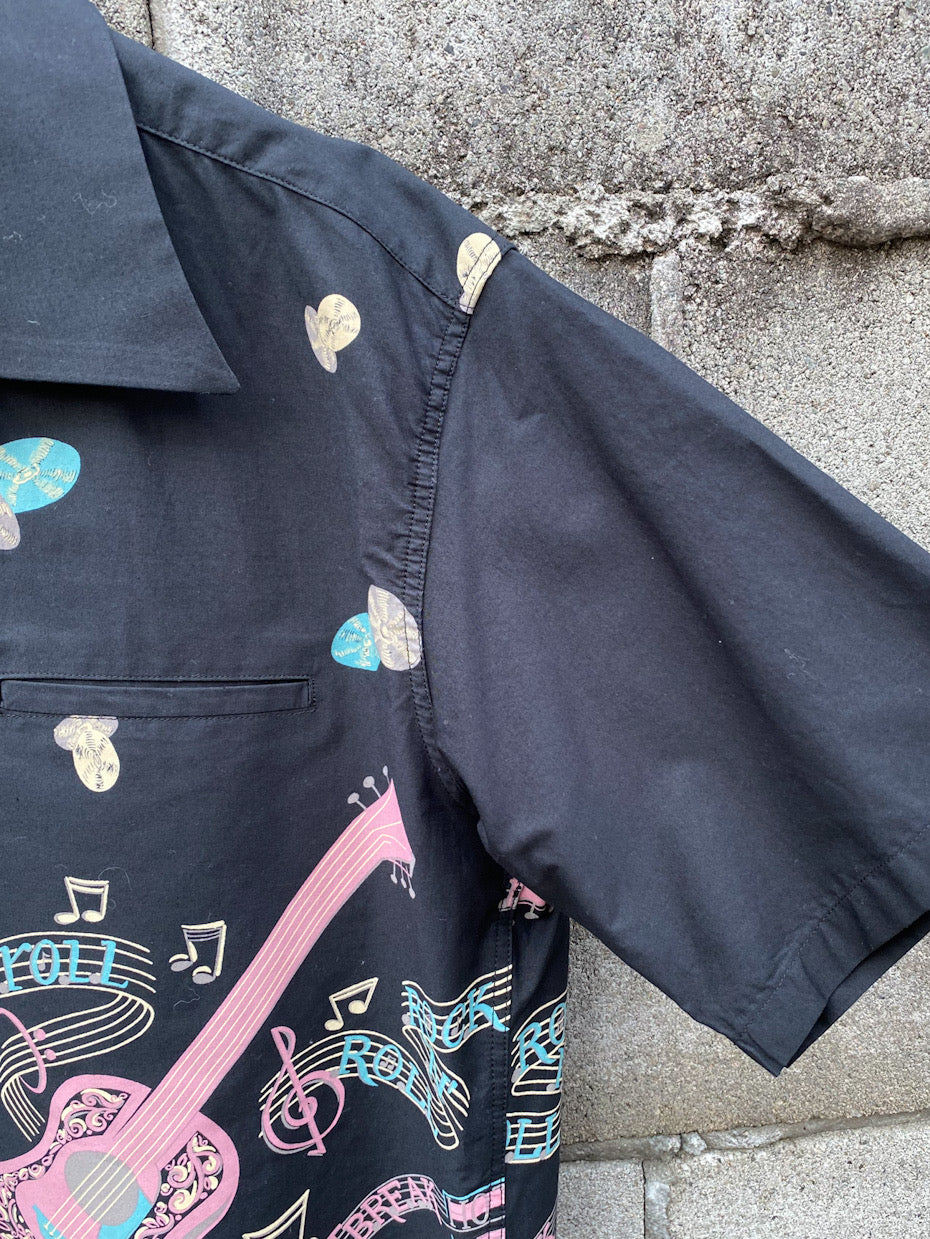 COTTON TYPEWRITER OPEN SHIRT "ROCK'N'ROLL GUITAR"