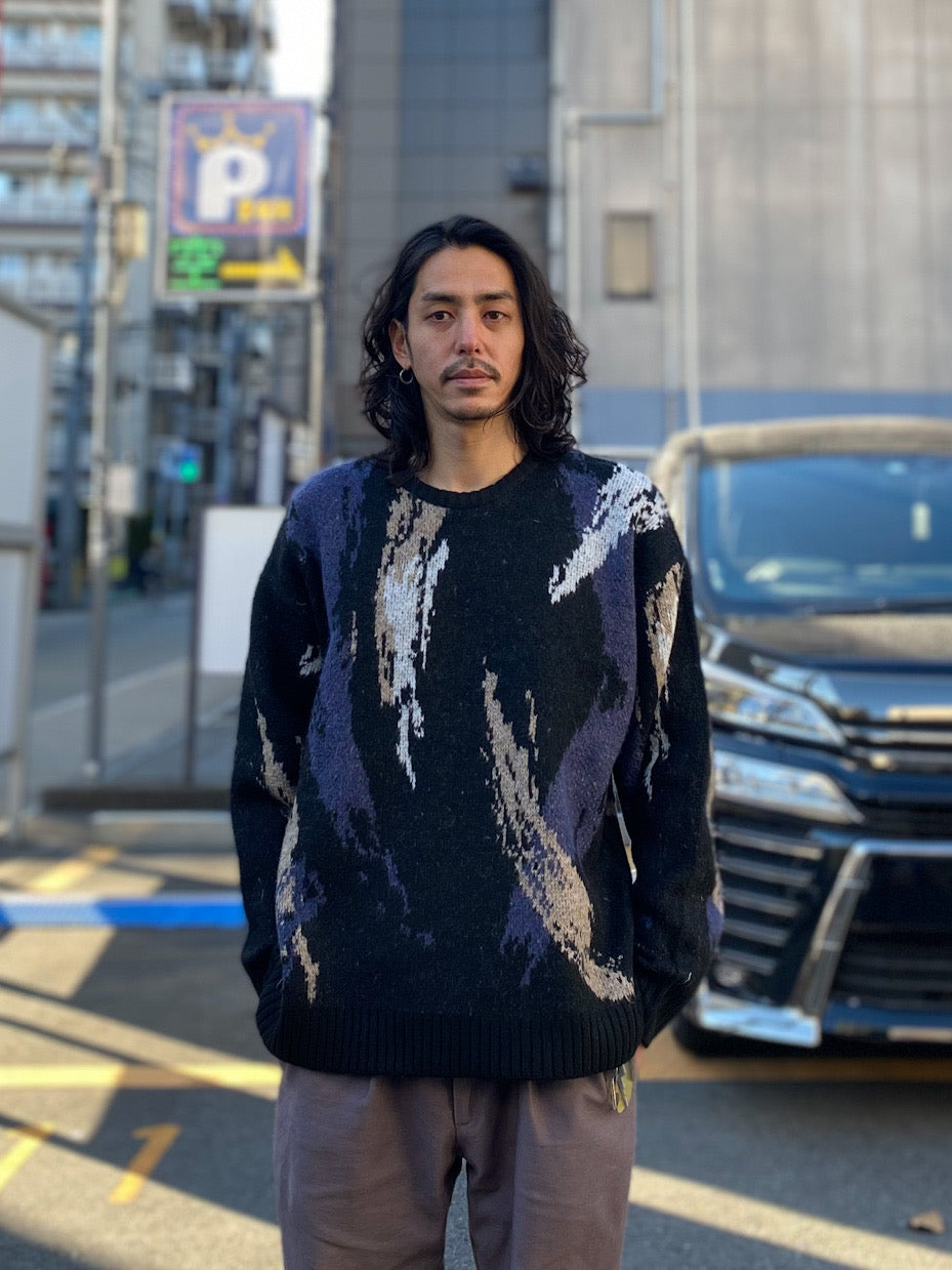 モヘアタッチ総柄ニット