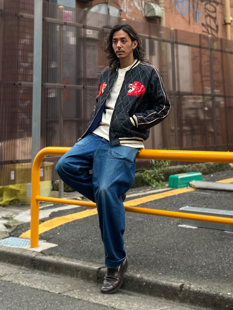 Mid 1950s Style Acetate Quilted Souvenir Jacket “RED TIGER” × “JAPAN MAP”