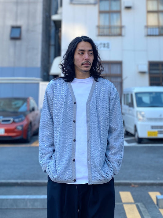 ハンドクロシェライク ラッセルレース Vネック 長袖 カーディガン