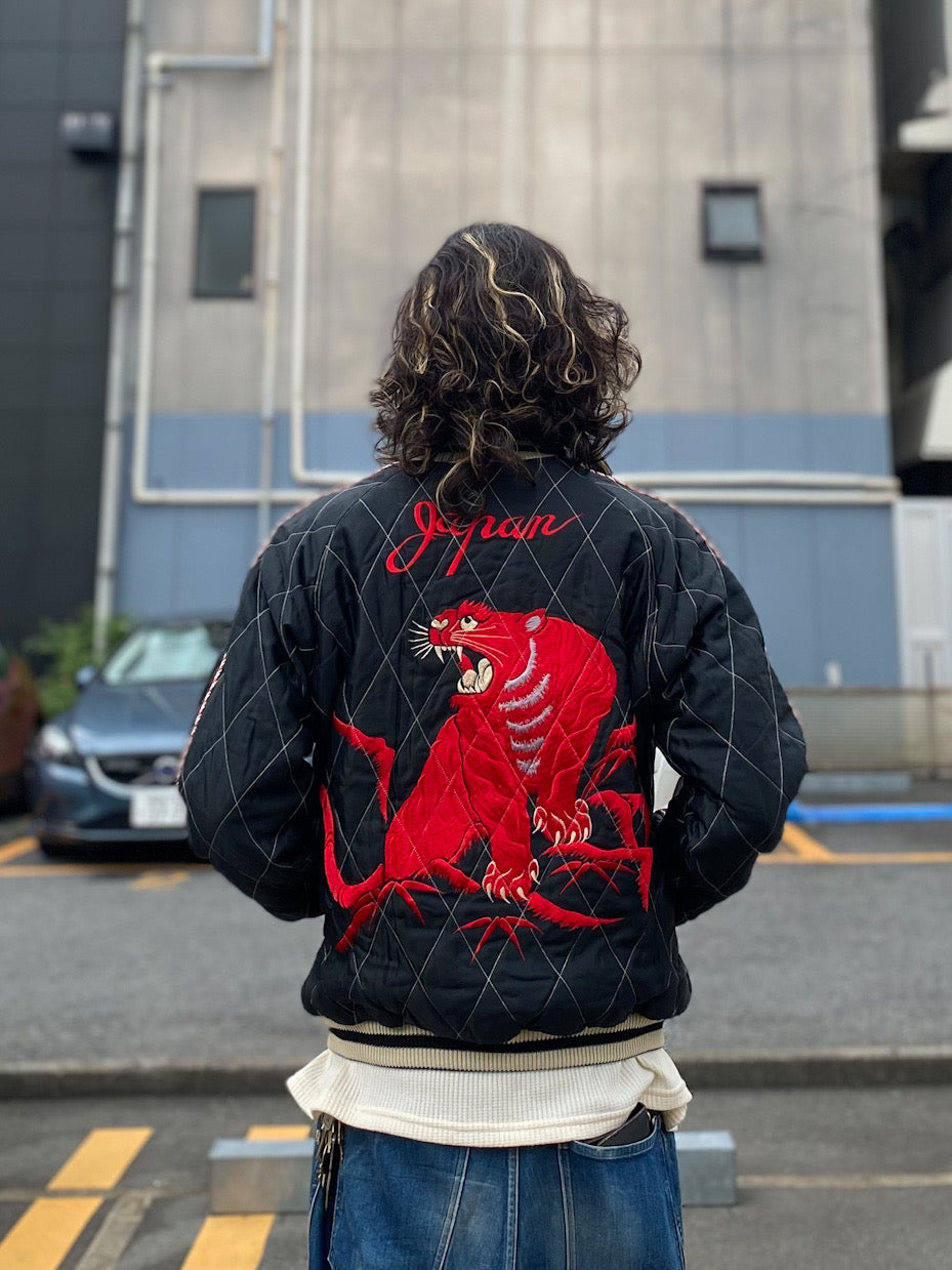 Mid 1950s Style Acetate Quilted Souvenir Jacket “RED TIGER” × “JAPAN MAP”