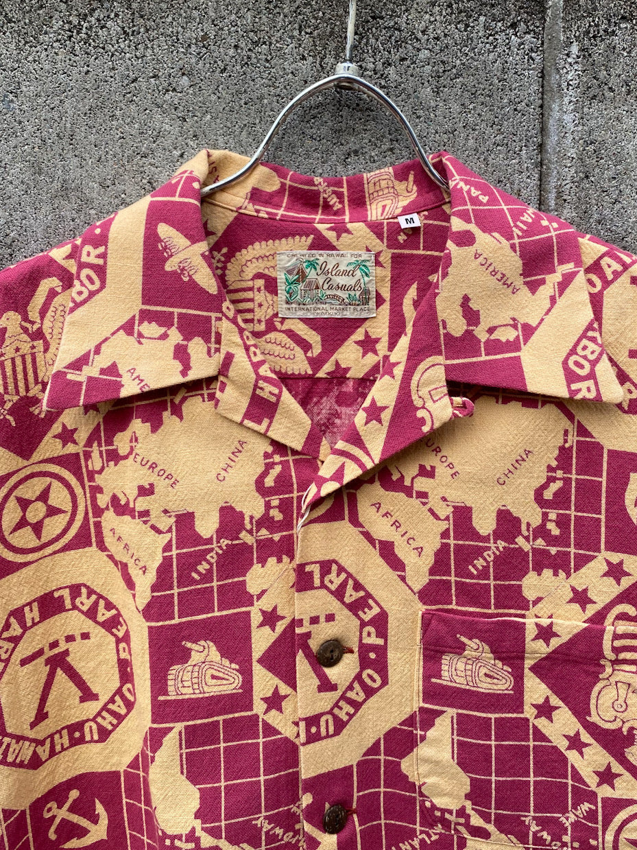 COTTON CANVAS OPEN SHIRT "PEARL HARBOR HAWAII"