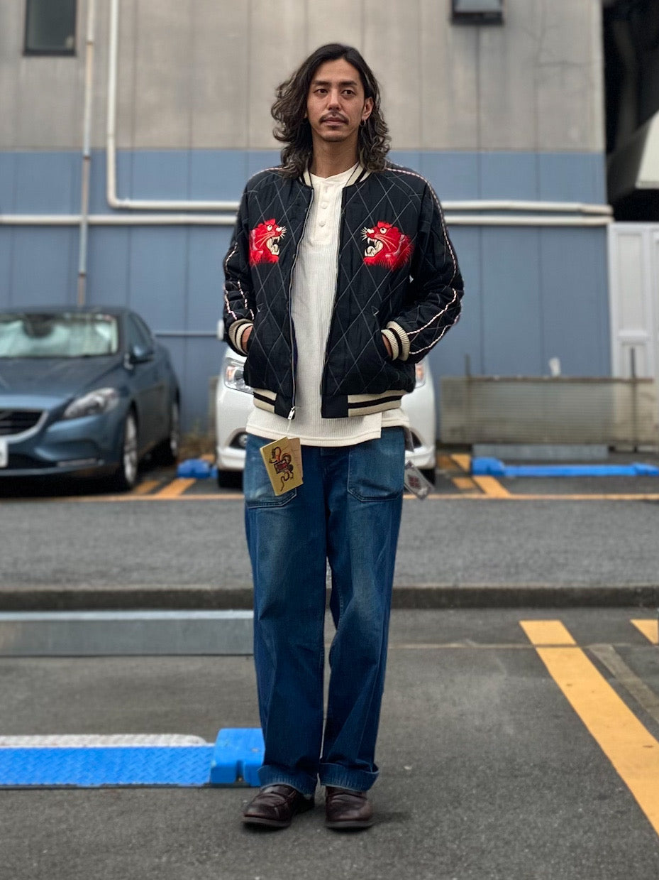 Mid 1950s Style Acetate Quilted Souvenir Jacket “RED TIGER” × “JAPAN MAP”