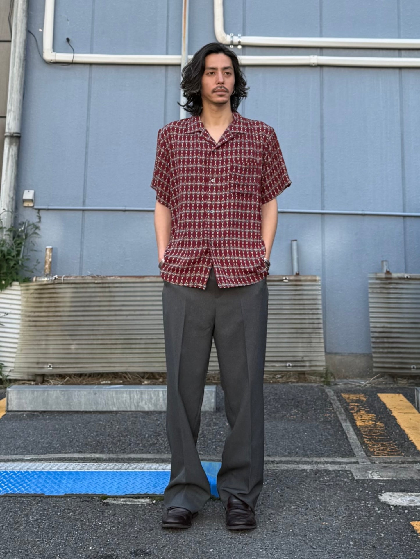 パターンオープンカラーハーフスリーブシャツ