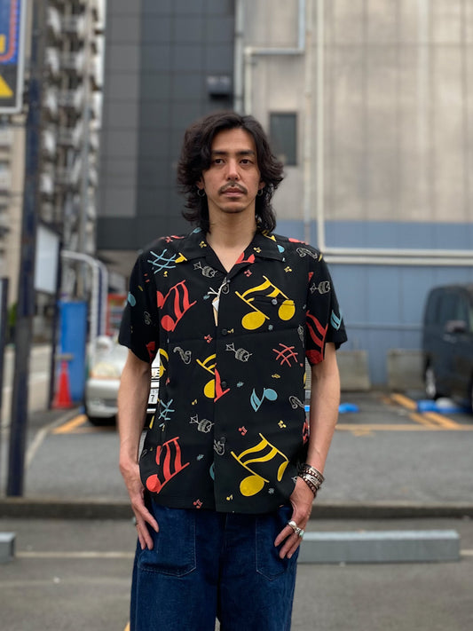HIGH DENSITY RAYON S/S OPEN SHIRT - ROCKIN' NOTES -