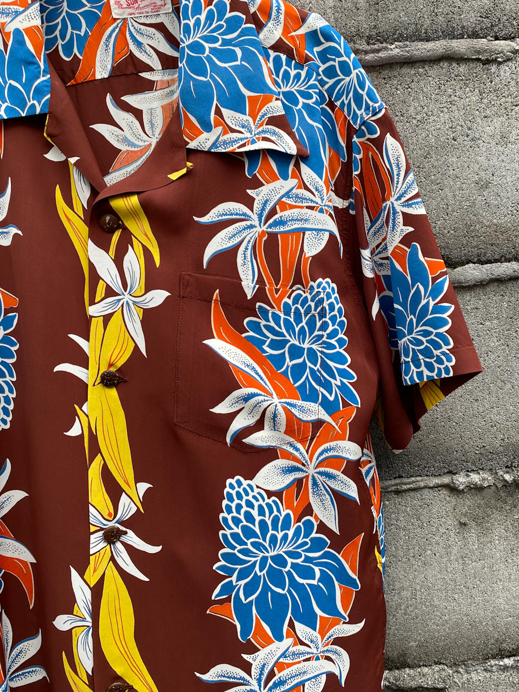 BLOOMS OF TORCH FLOWER” S/S RAYON HAWAIIAN SHIRT