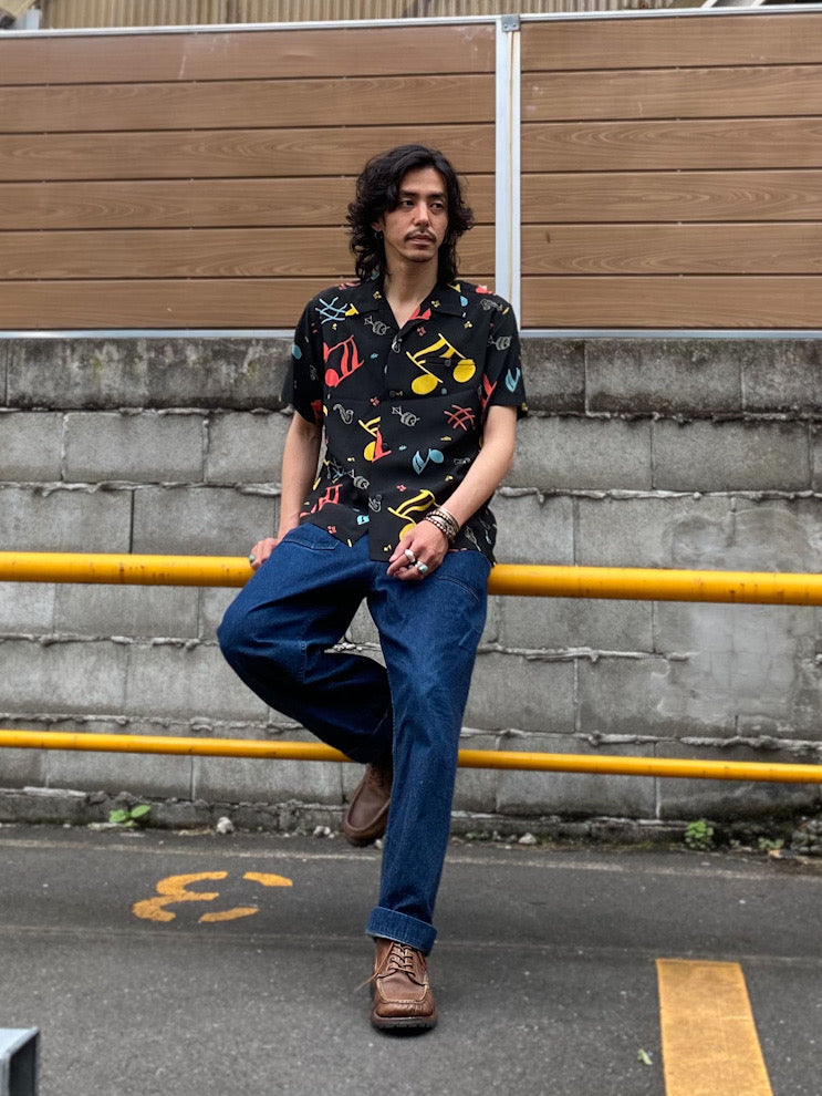 HIGH DENSITY RAYON S/S OPEN SHIRT - ROCKIN' NOTES -