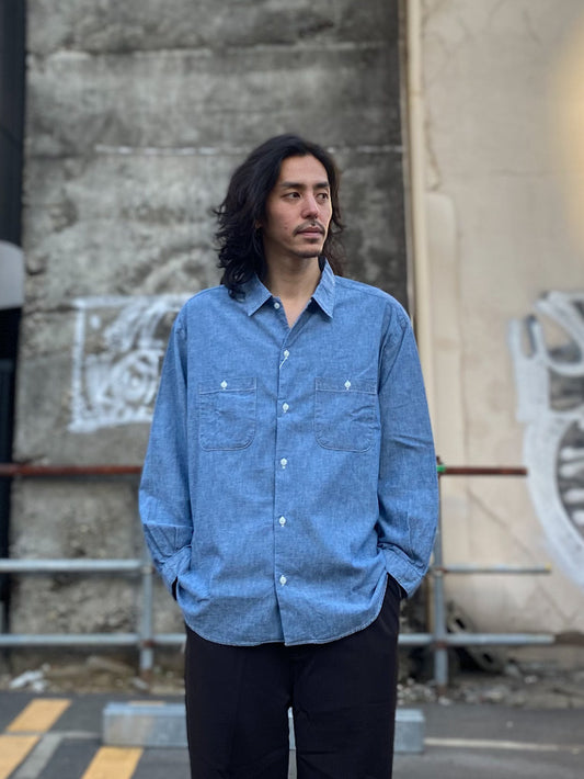 4.5オンスシャンブレーオープンカラーシャツ