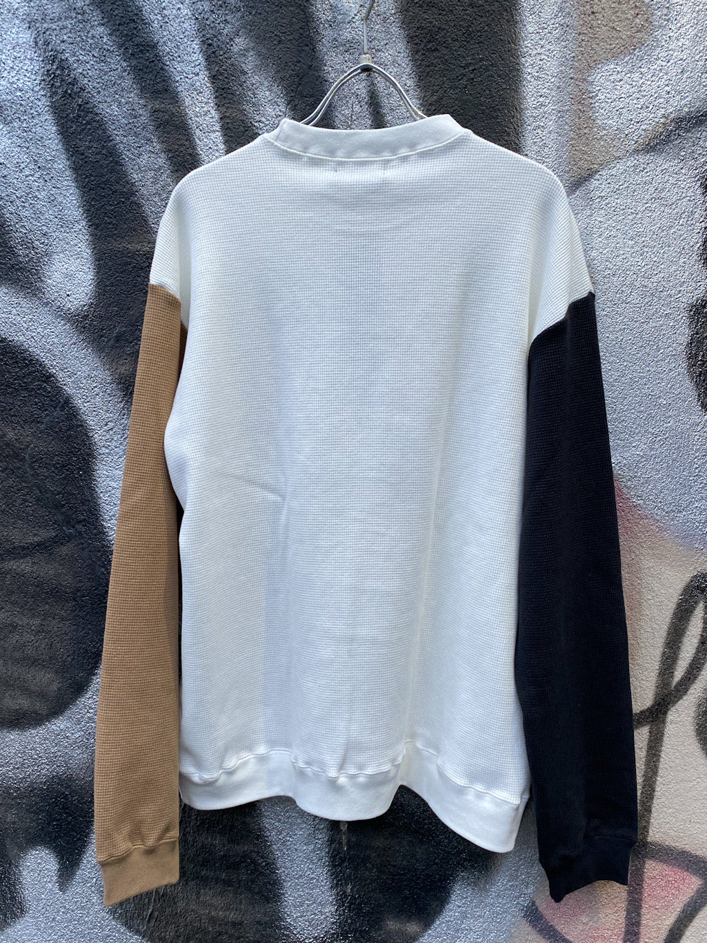 切り替えワッフルロングスリーブT White