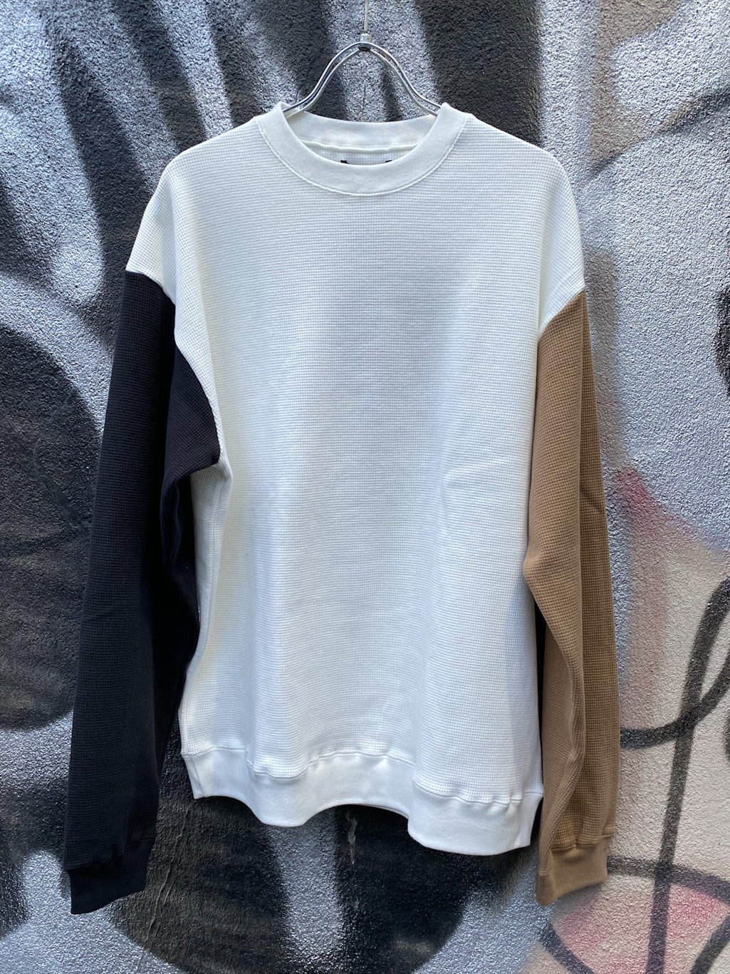 切り替えワッフルロングスリーブT White