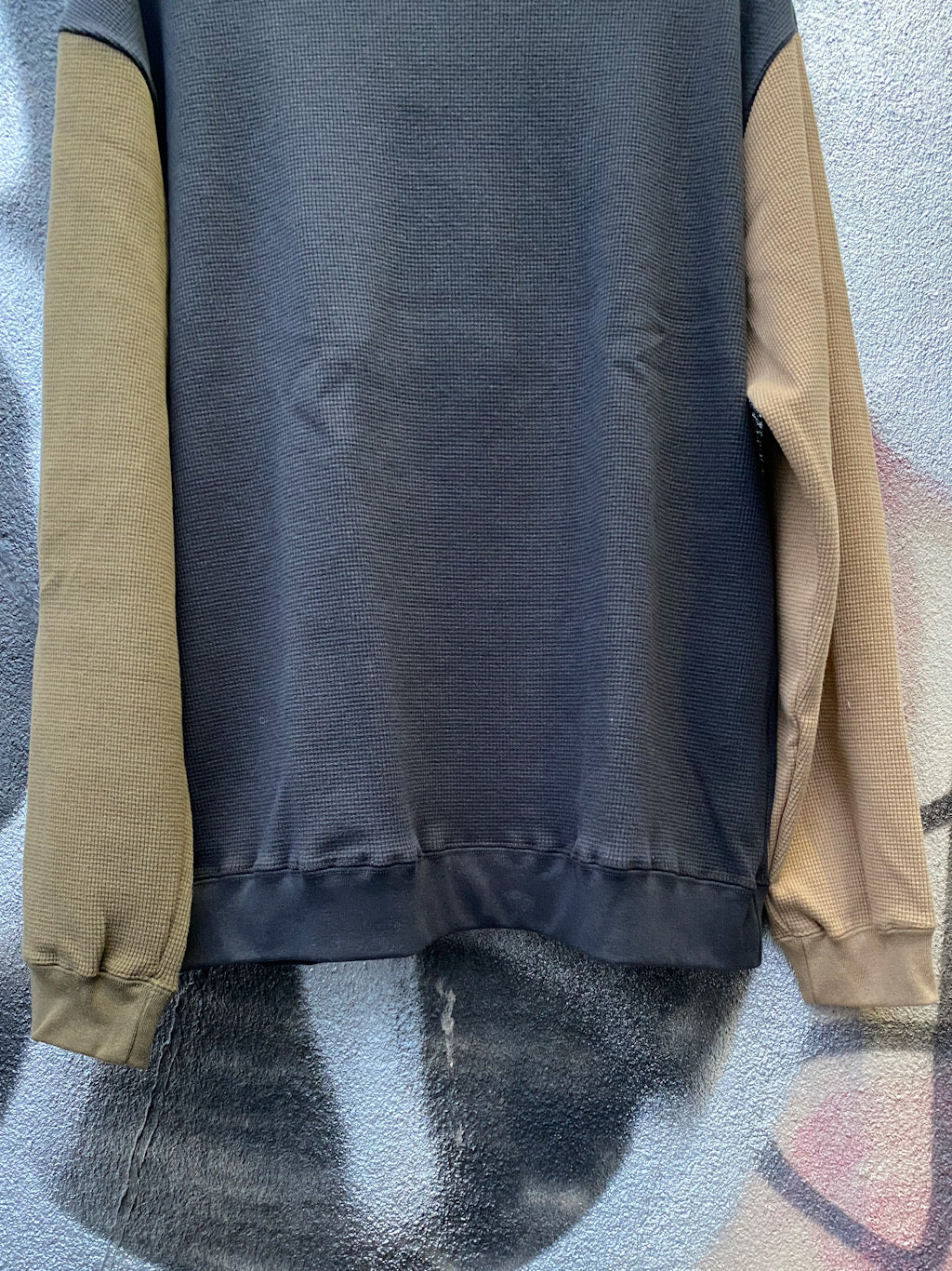 切り替えワッフルロングスリーブT Black