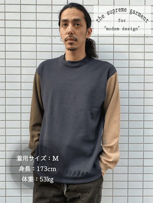 切り替えワッフルロングスリーブT Black