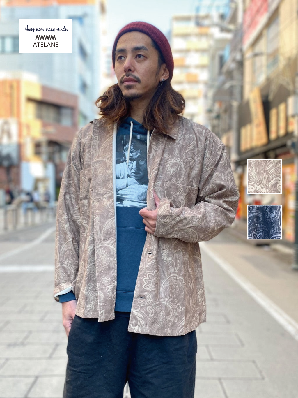 プリントコーデュロイCPOシャツジャケット