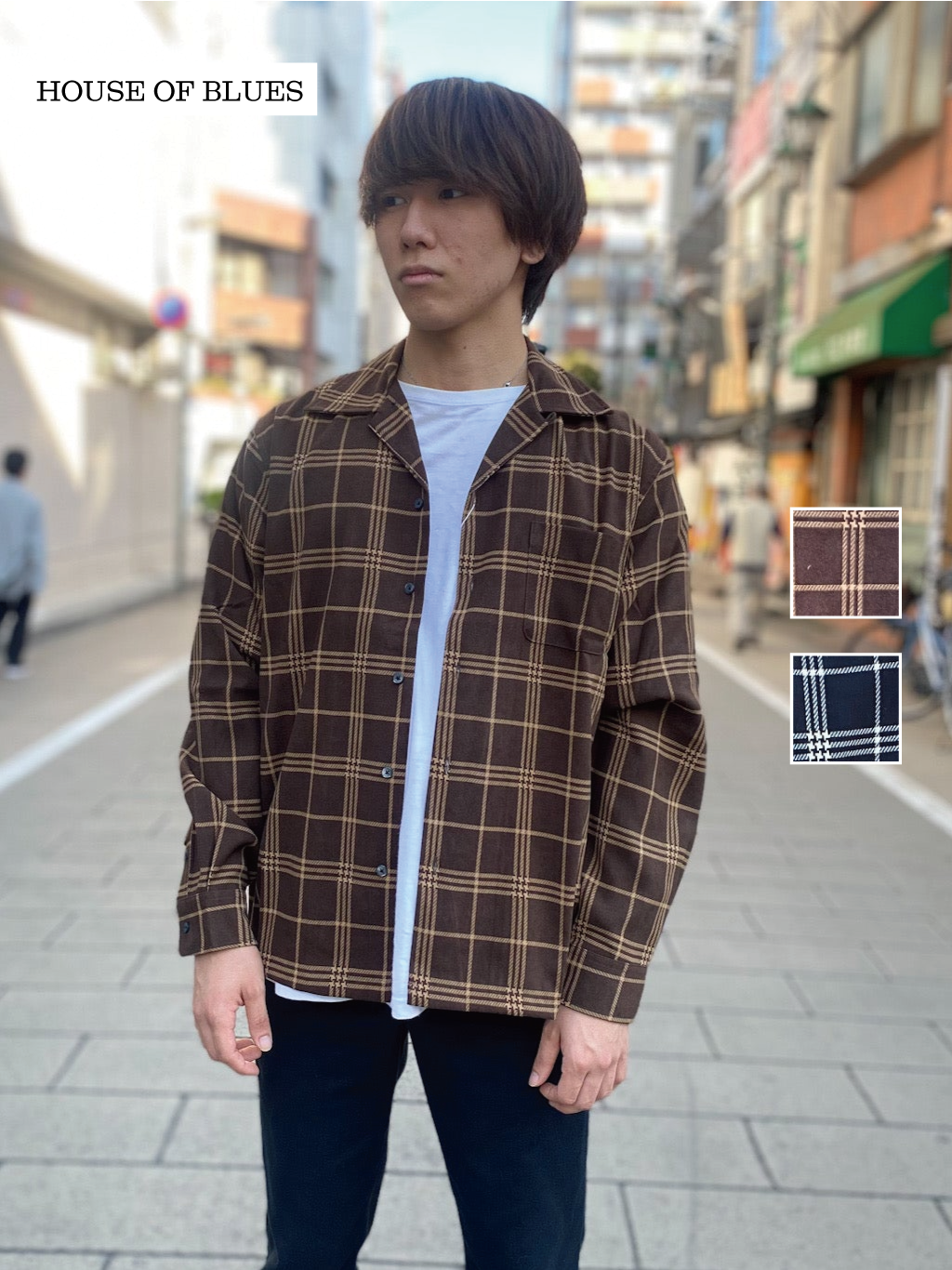 チェックプリントオープンカラーシャツ