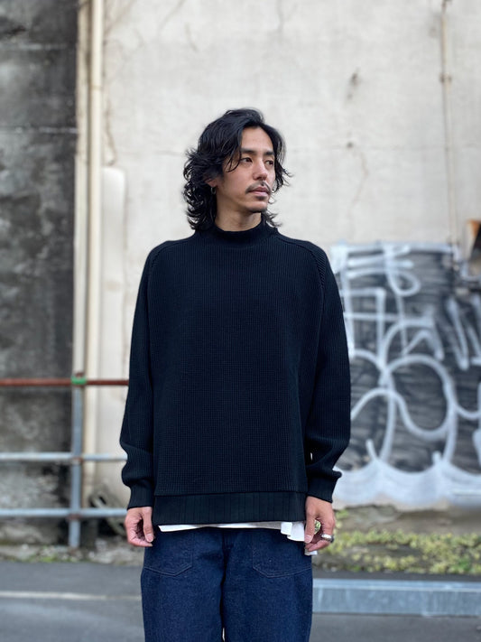 ビッグワッフル サドルショルダー モックネック XL ニットソー