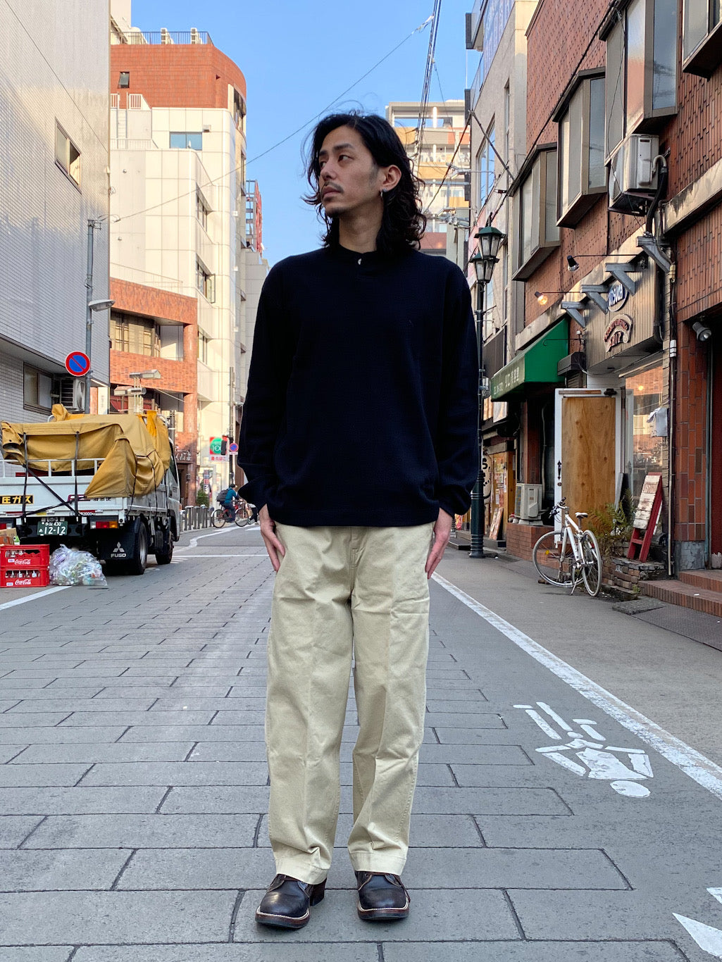 ワッフルヘンリーロングスリーブTシャツ