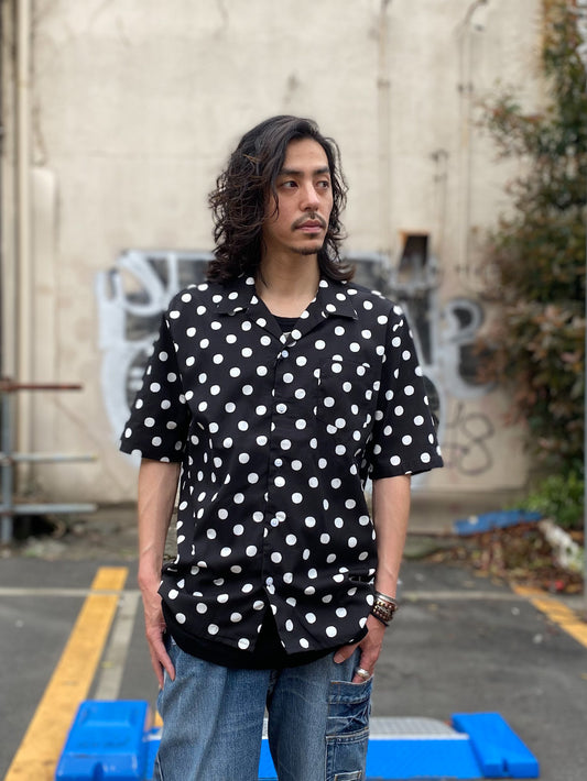 コットンレーヨン BIG DOT柄 オープンカラー ハーフスリーブシャツ