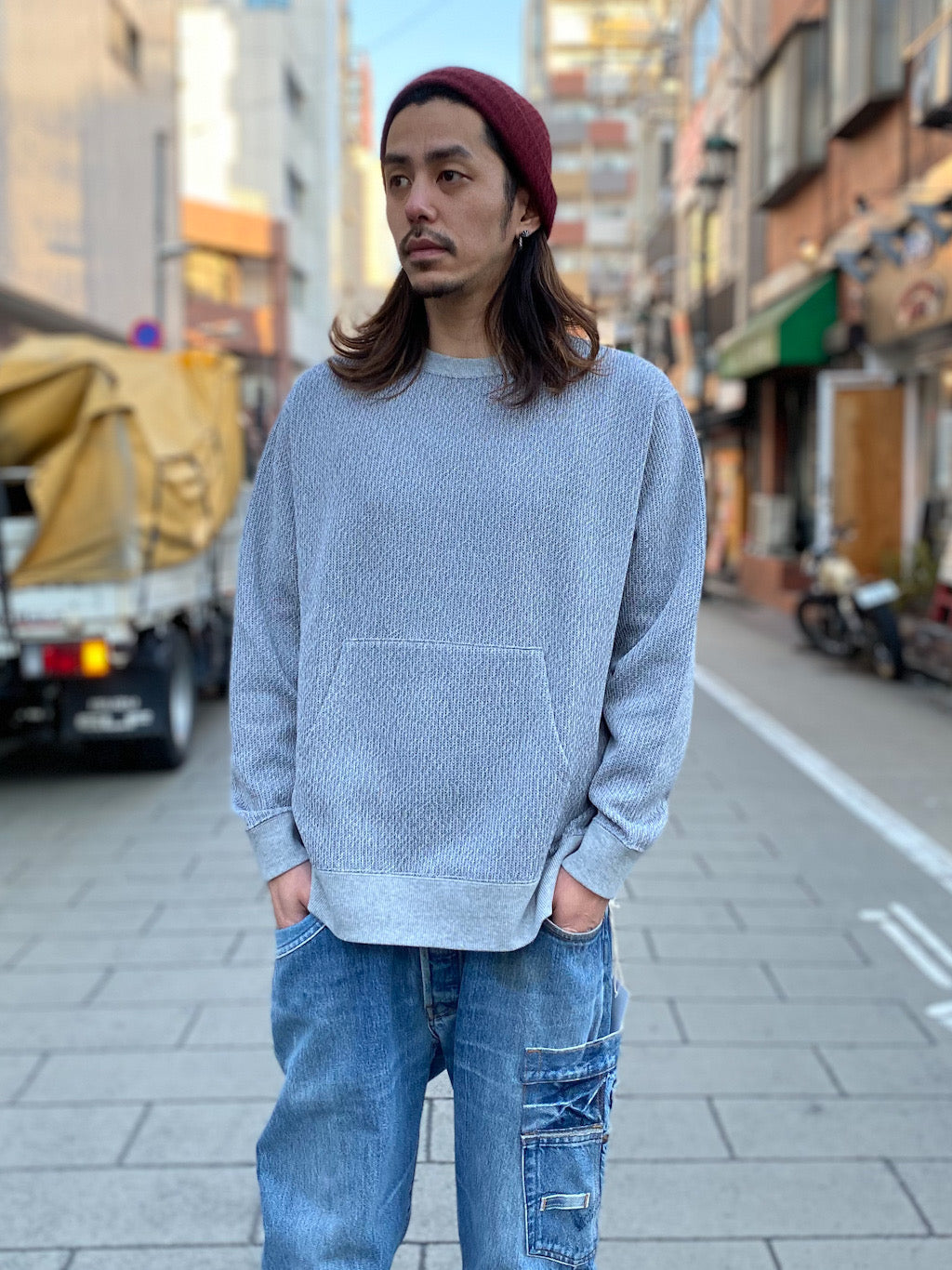 畦編み風スウェットクルー