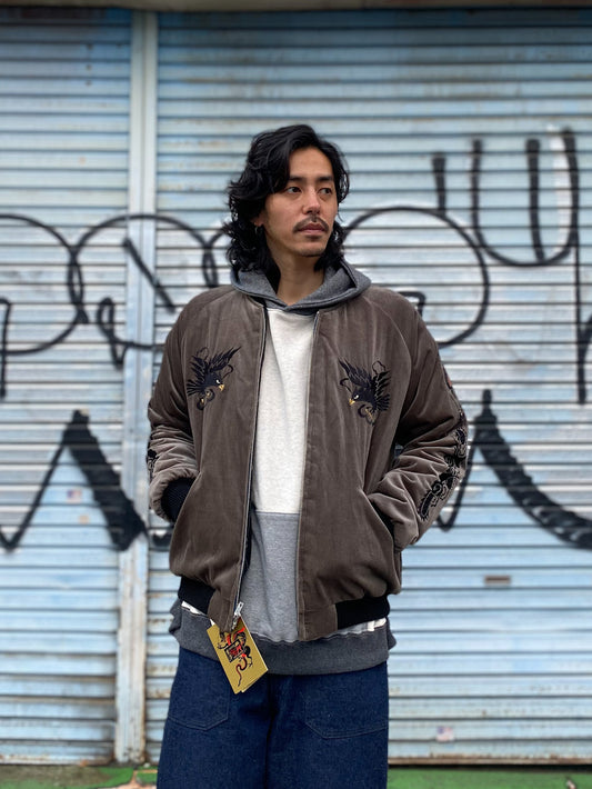 ベロア×キルトサテンスカジャン BLACK EAGLE × JAPAN MAP