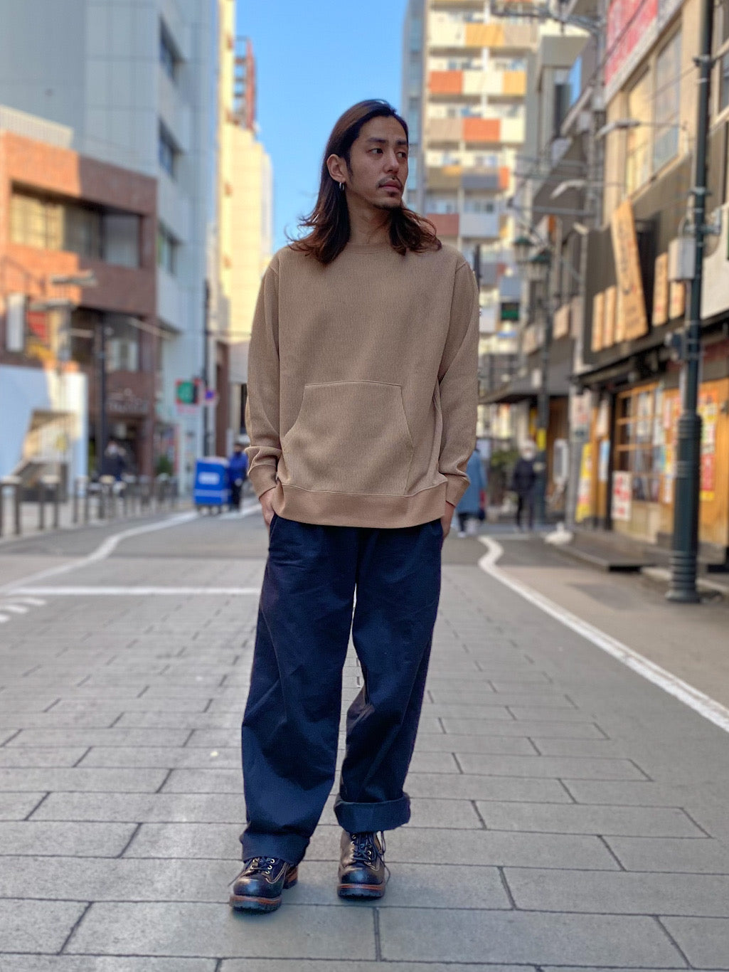 畦編み風スウェットクルー