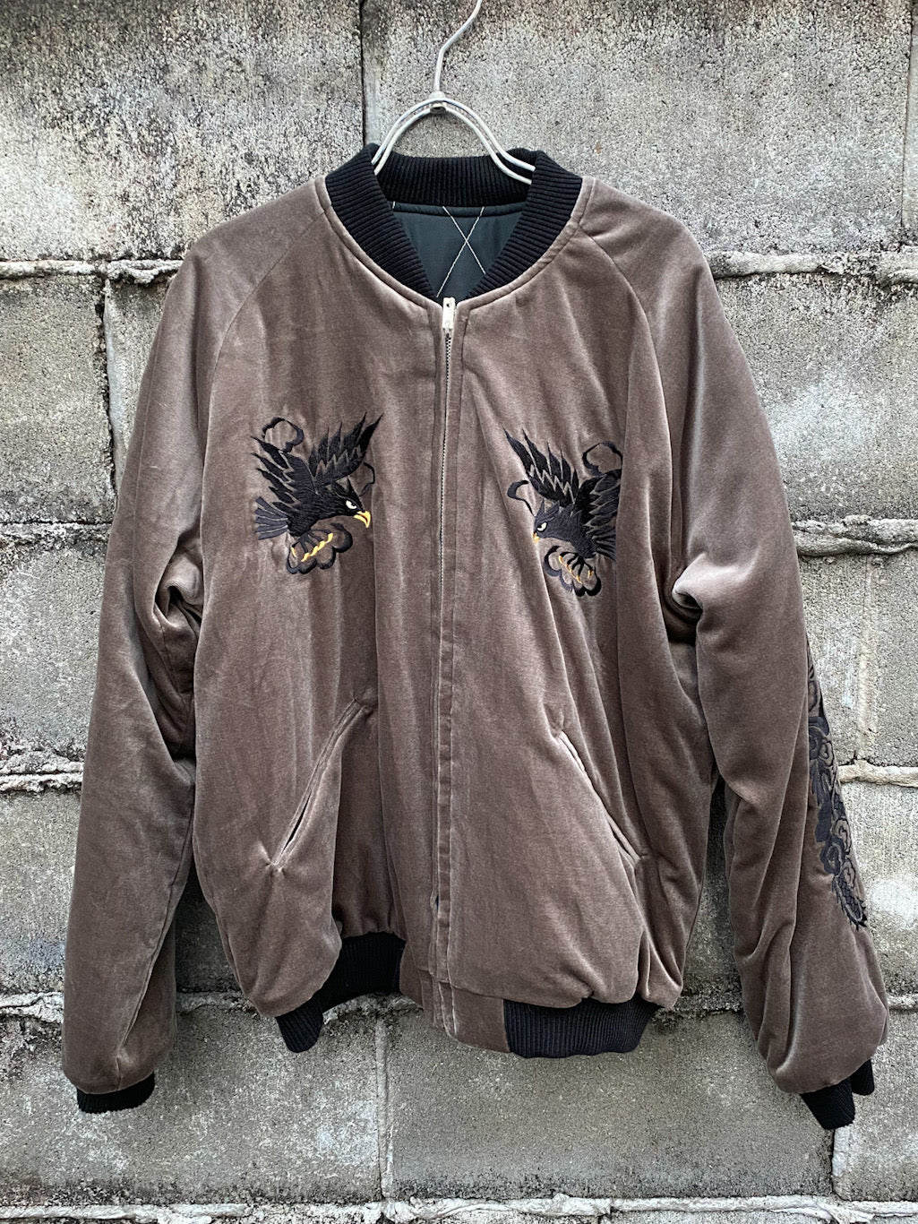 ベロア×キルトサテンスカジャン BLACK EAGLE × JAPAN MAP