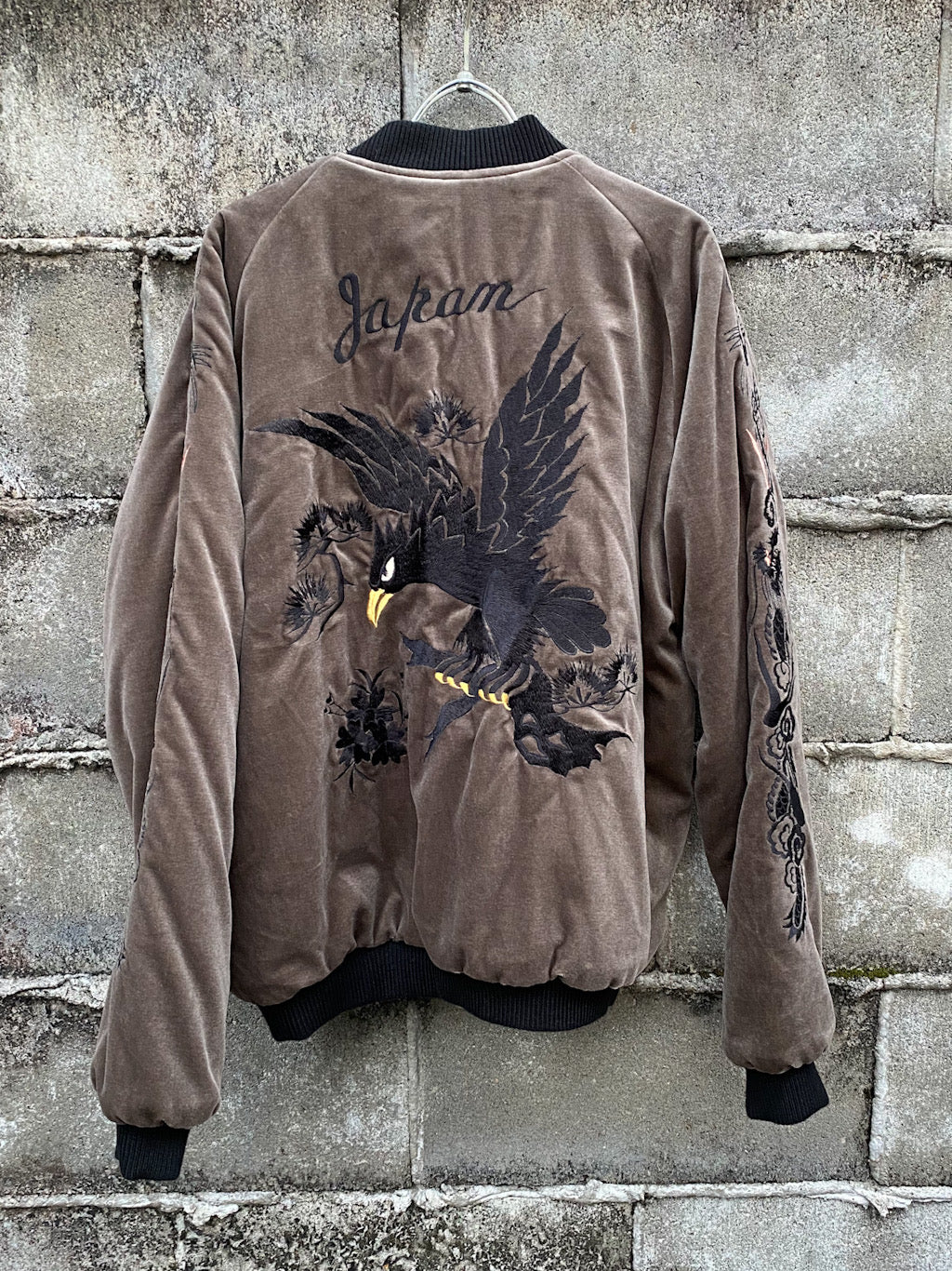 ベロア×キルトサテンスカジャン BLACK EAGLE × JAPAN MAP