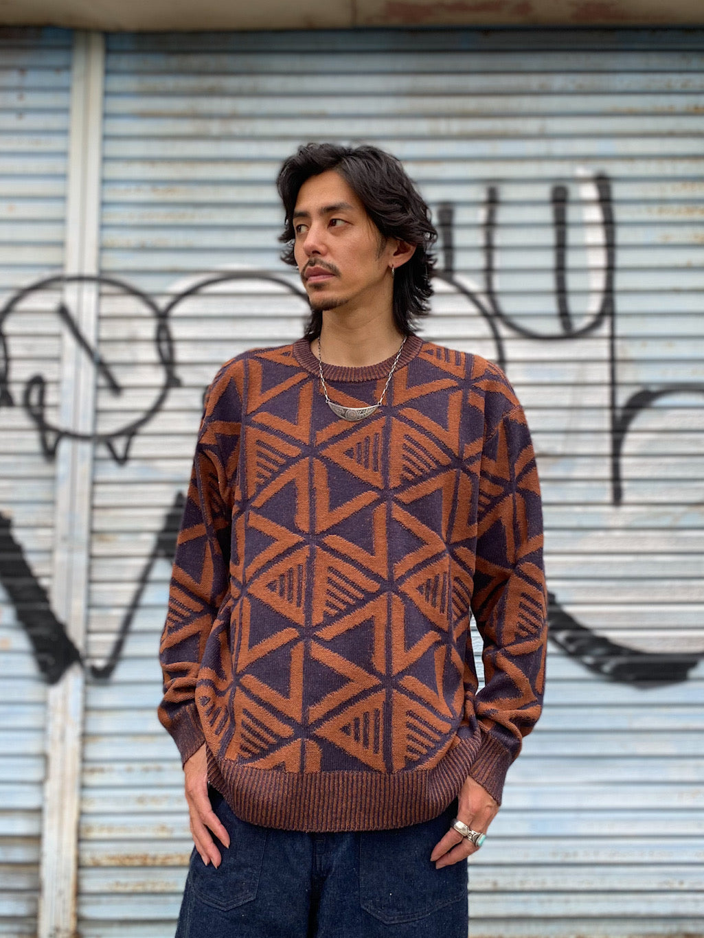 Jacquard knit crewる