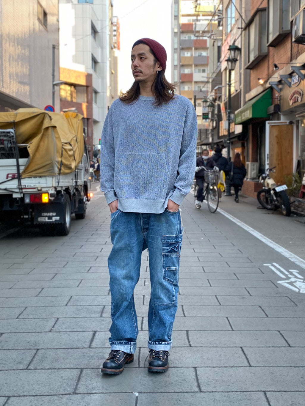 畦編み風スウェットクルー