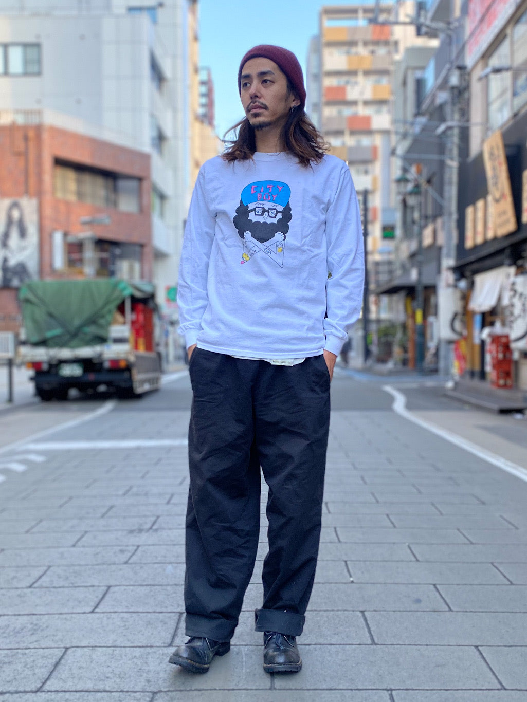 chi-bee ネルソンプリントロングスリーブTシャツ