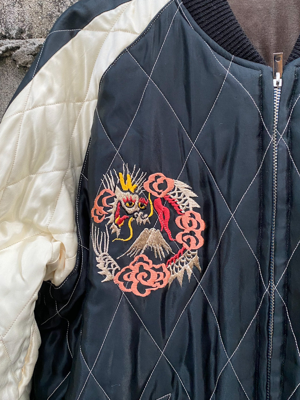 ベロア×キルトサテンスカジャン BLACK EAGLE × JAPAN MAP