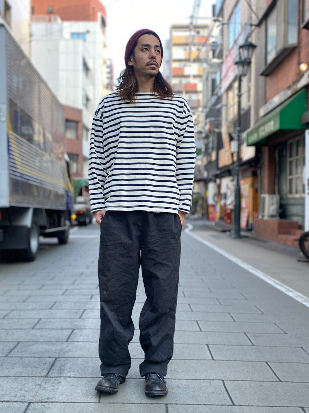 Basque10オンス(バスク天竺)フレンチボーダー ボートネック BOX Tee