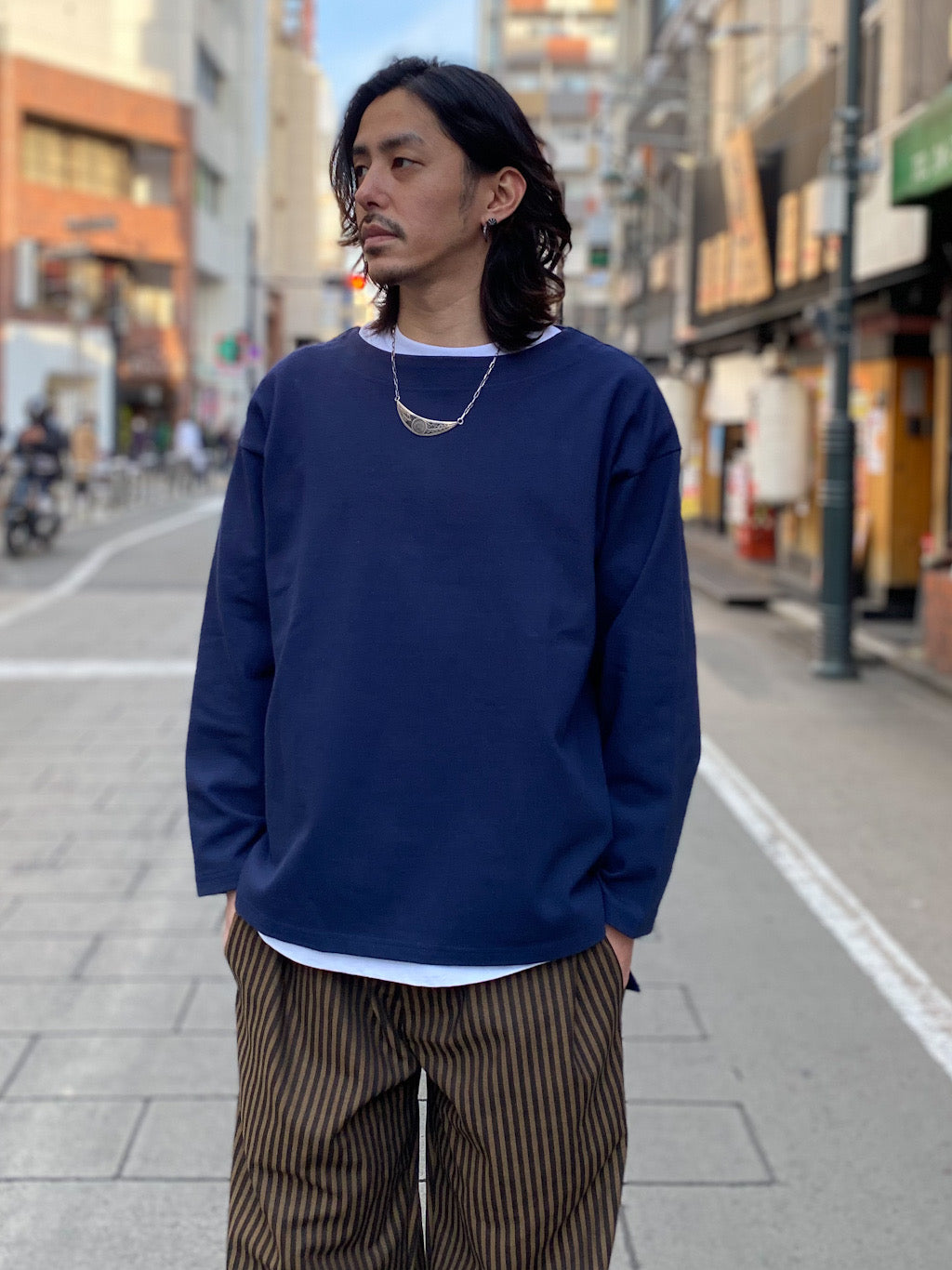 Basque10オンス(バスク天竺)フレンチボーダー ボートネック BOX Tee