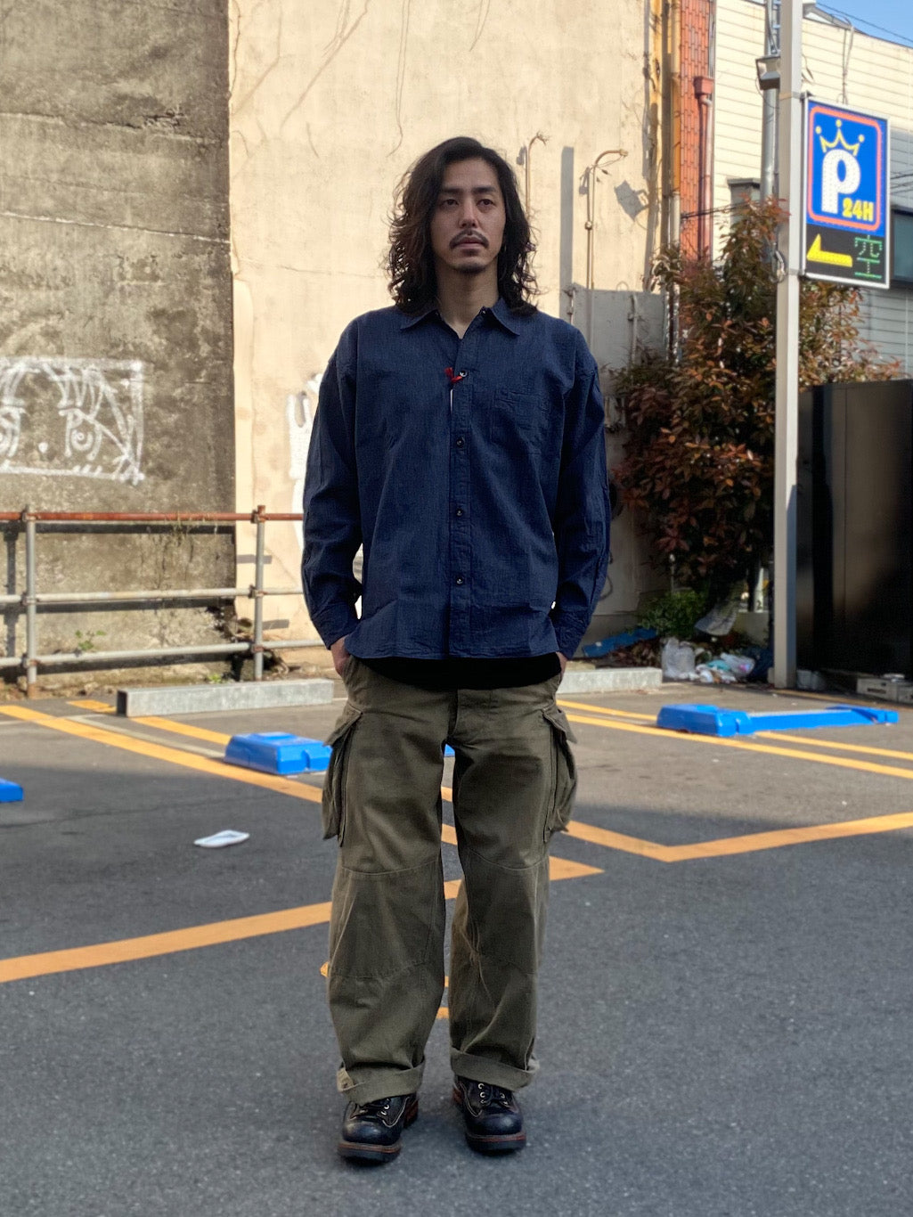 砂糖黍製 5.1oz. INDIGO STRIPE WORK SHIRT