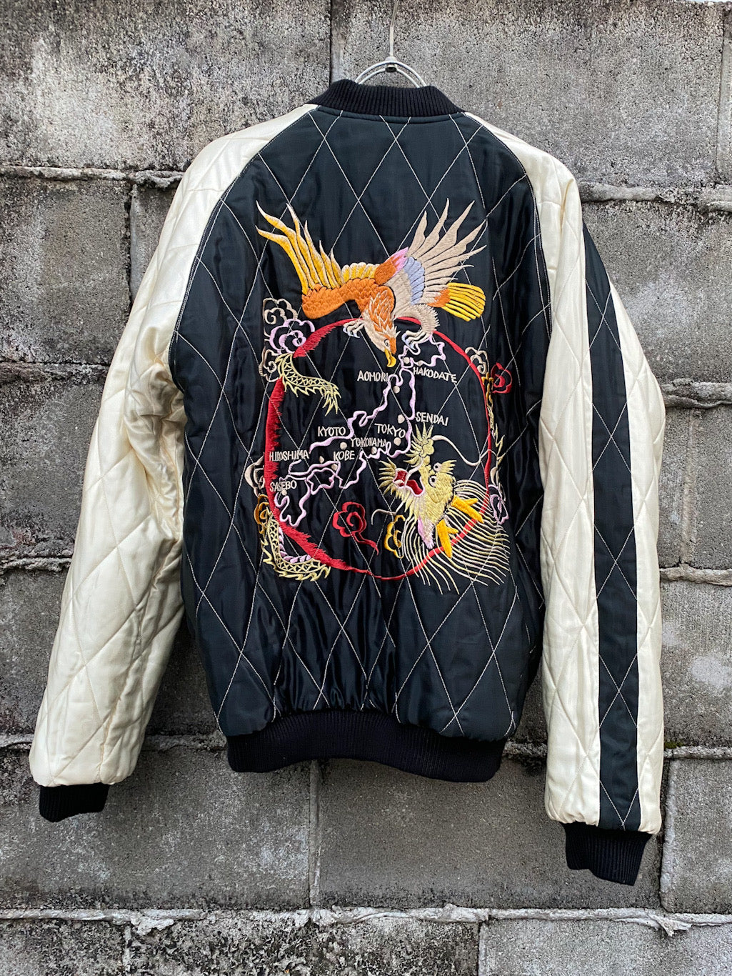 ベロア×キルトサテンスカジャン BLACK EAGLE × JAPAN MAP