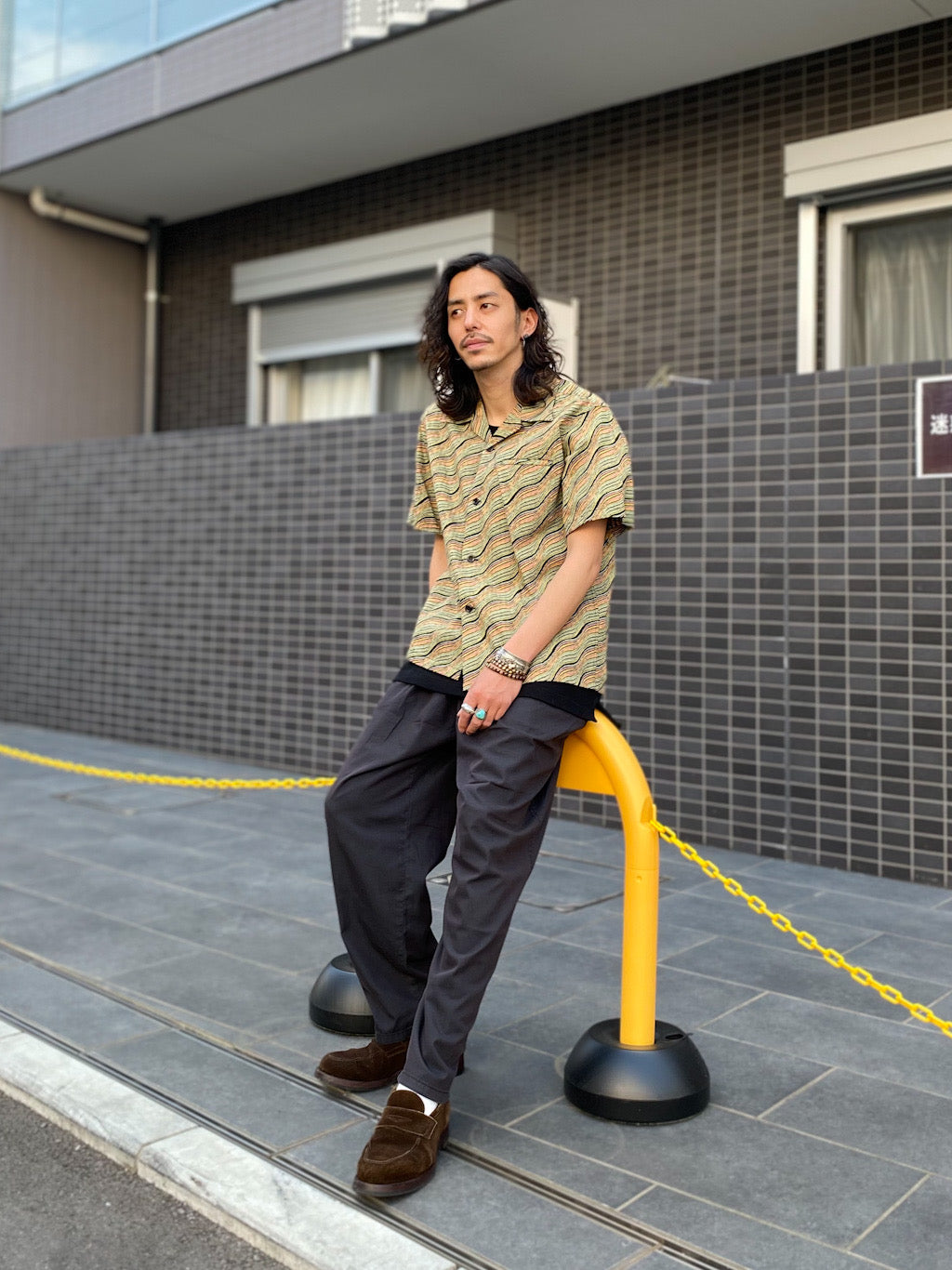Dobby Cotton Open Shirt “WAVY STRIPES”