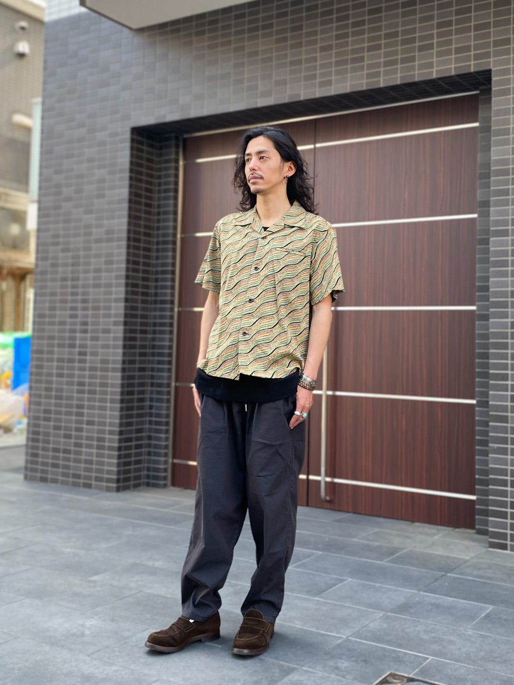 Dobby Cotton Open Shirt “WAVY STRIPES”