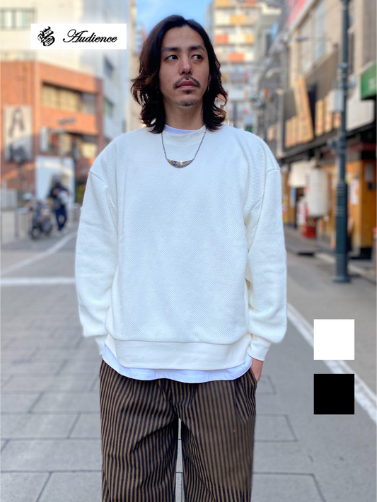 ローゲージストレッチ カノコダブルフェイス(15オンス)クルーネック スウェット