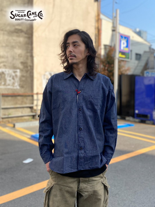 砂糖黍製 5.1oz. INDIGO STRIPE WORK SHIRT