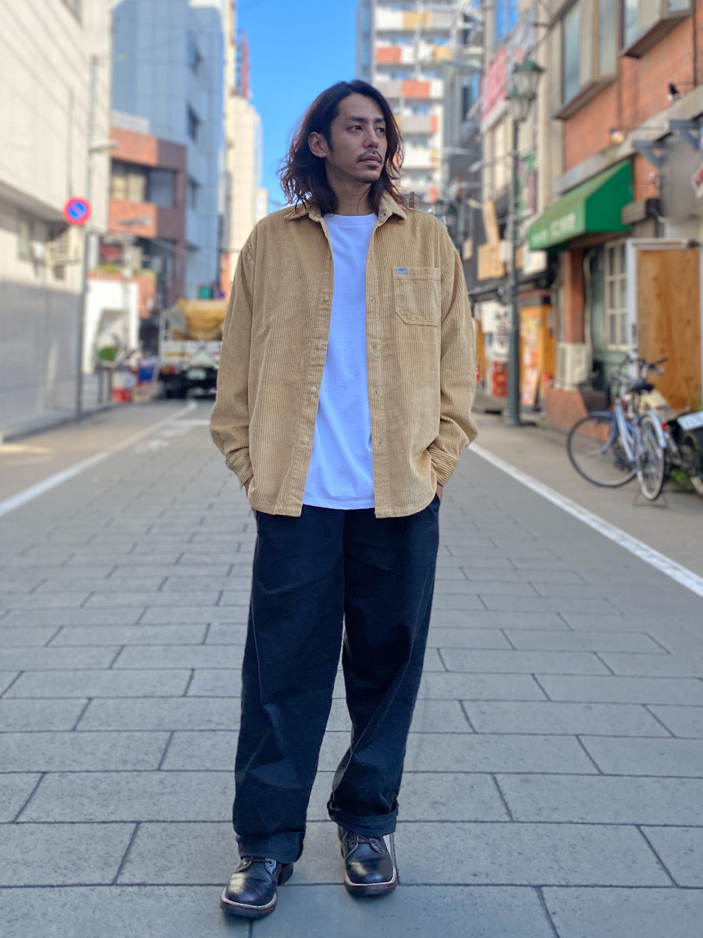 コーデュロイロングスリーブシャツ