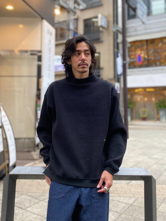 「尾州」コットンキルト モックネック プルオーバー