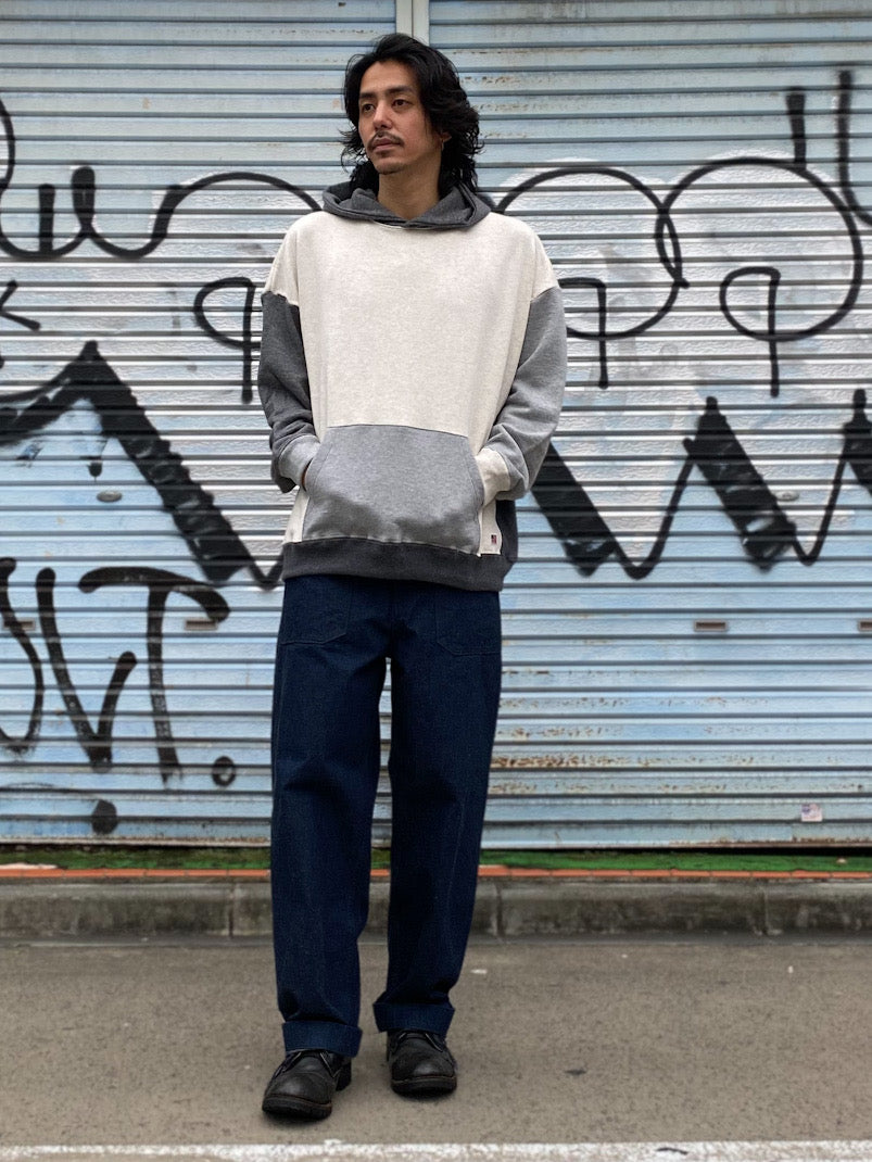 USA cotton crazy pattern wide p/o hoodie
